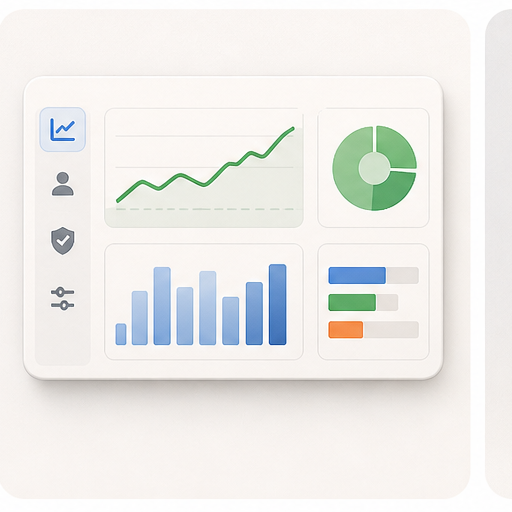 A clean analytics dashboard with charts and progress indicators.