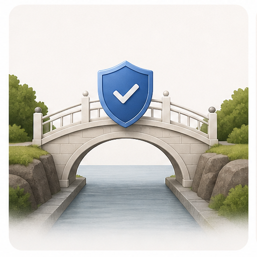 A protected bridge with a shield above it.